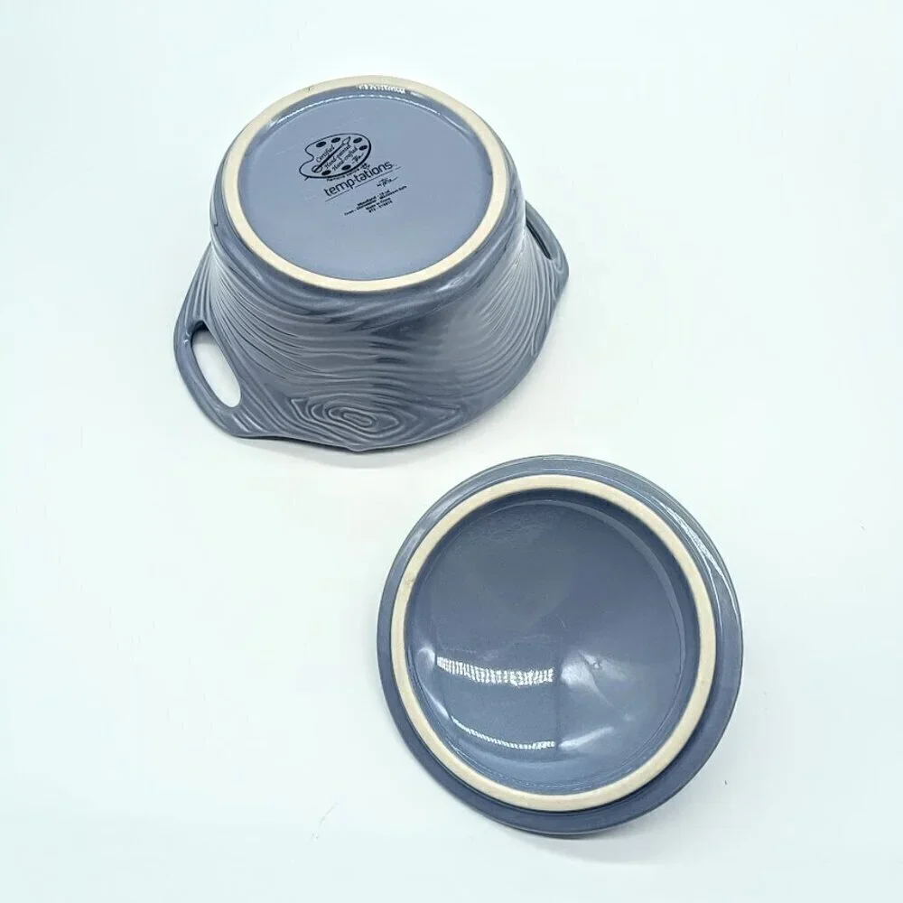 Temp-Tations Woodland Slate Blue Ceramic Stoneware Covered Baker